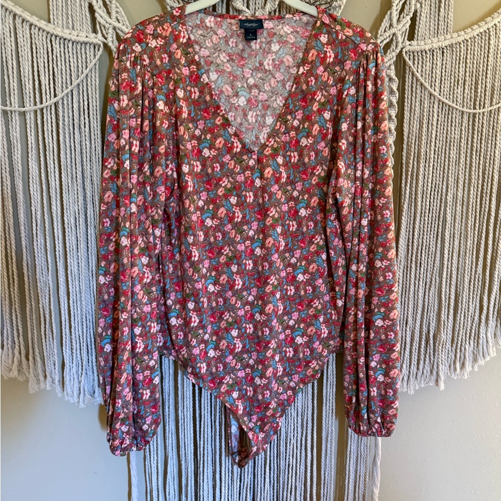 Daytrip Floral V-Neck Long Sleeve Bodysuit - Rust Multi